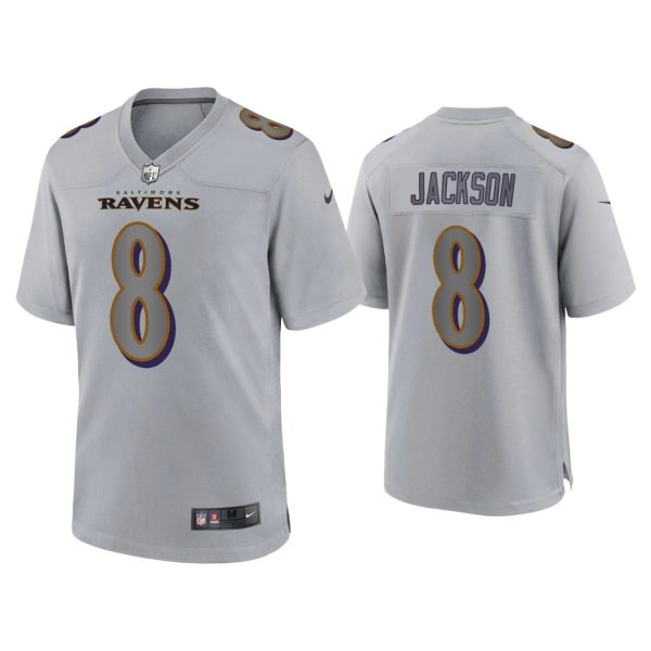 Men Lamar Jackson Baltimore Ravens Gray Atmosphere Fashion Game Jersey