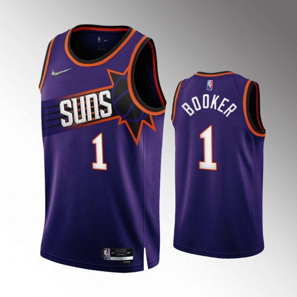 Men Phoenix Suns #1 Devin Booker 2022-23 Icon Edition NBA 75th Purple Jersey