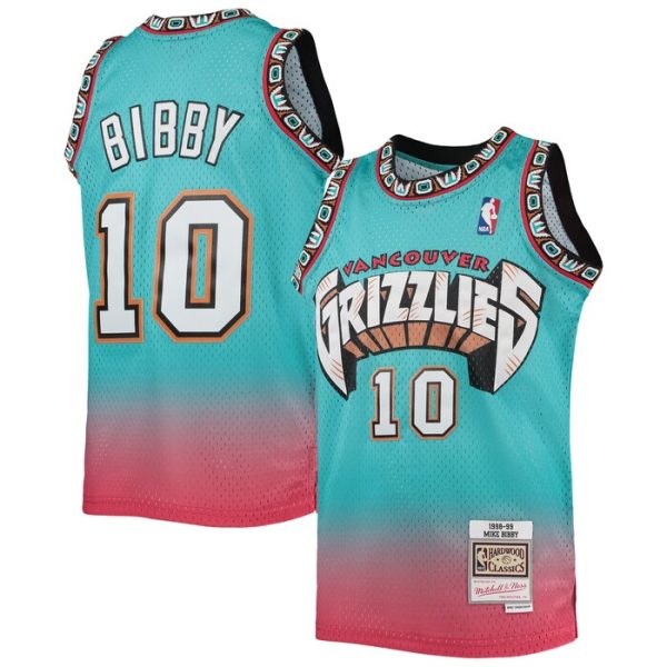 Mike Bibby Vancouver Grizzlies M&N Youth 1998/99 Hardwood Classics Fadeaway Swingman Player Jersey - Red/Turquoise