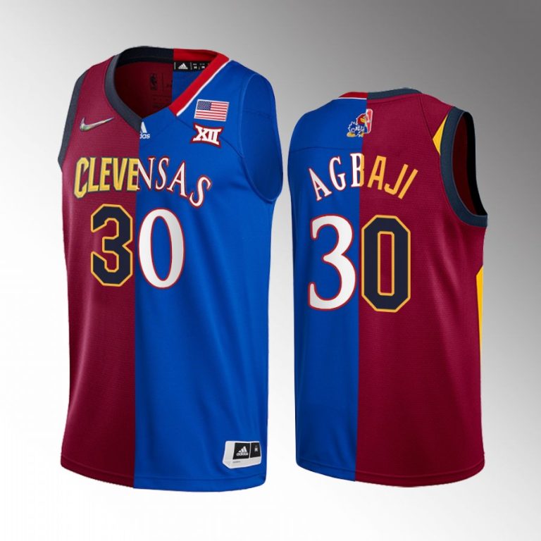 Ochai Agbaji Cavaliers X Kansas Split Edition #30 Jersey Red Royal 2022 NBA Draft