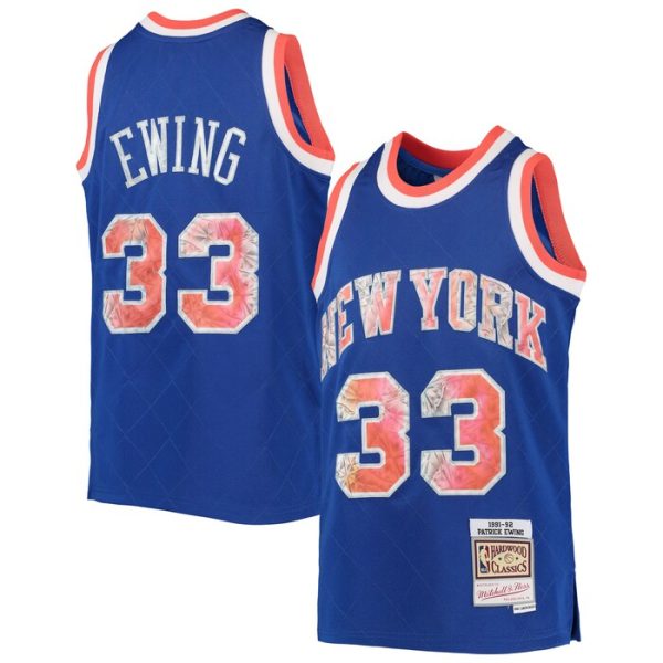 Patrick Ewing Blue New York Knicks M&N Youth Hardwood Classics 75th Anniversary Diamond Jersey