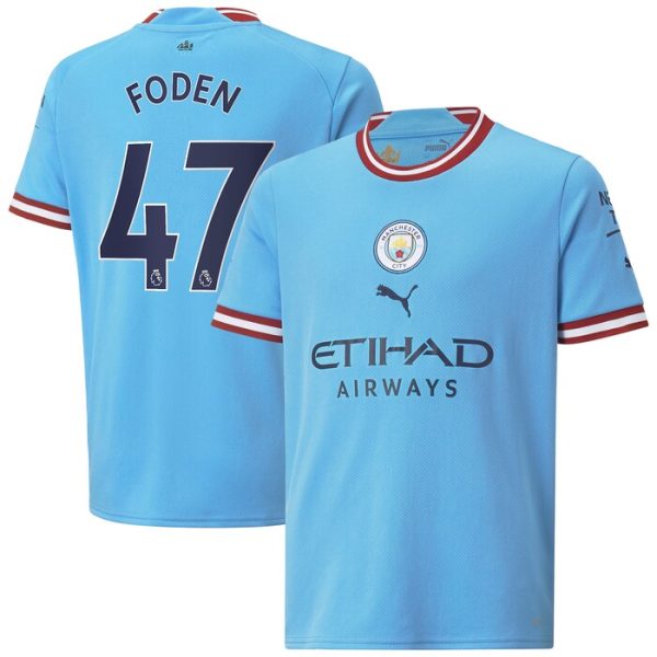Phil Foden Manchester City Puma Youth 2022/23 Home Replica Player Jersey - Sky Blue