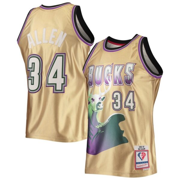 Ray Allen Milwaukee Bucks M&N 75th Anniversary 1996-97 Hardwood Classics Swingman Jersey - Gold