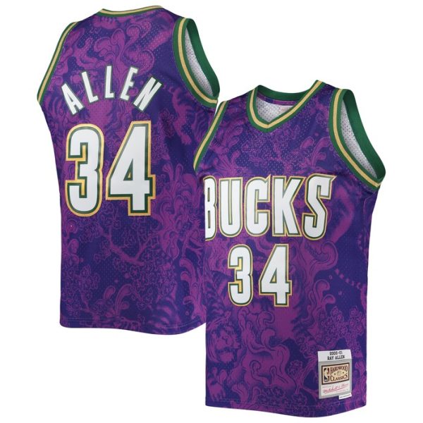 Ray Allen Milwaukee Bucks M&N Hardwood Classics 2000-01 Lunar New Year Swingman Jersey - Purple