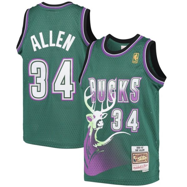 Ray Allen Milwaukee Bucks M&N Youth 1996-97 Hardwood Classics Swingman Jersey - Green