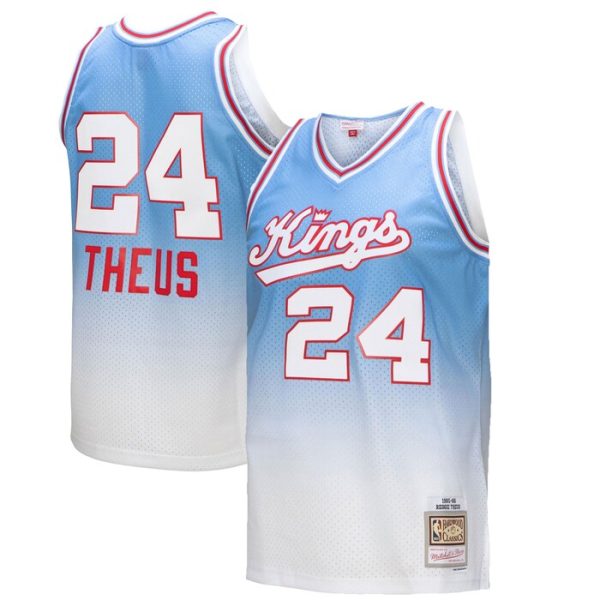 Reggie Theus Sacramento Kings M&N 1985/86 Hardwood Classics Fadeaway Swingman Player Jersey - White/Light Blue