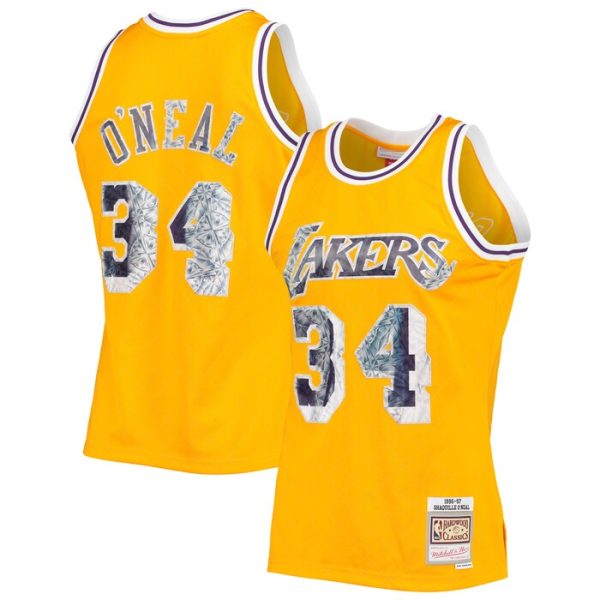 Shaquille O'Neal Los Angeles Lakers M&N 1996-97 Hardwood Classics NBA 75th Anniversary Diamond Swingman Jersey - Gold