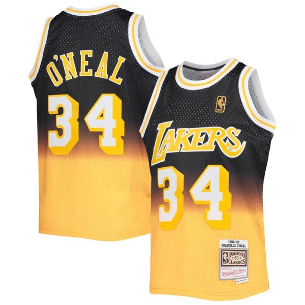 Shaquille O'Neal Los Angeles Lakers M&N Youth 1996-97 Hardwood Classics Fadeaway Swingman Jersey - Black/Gold