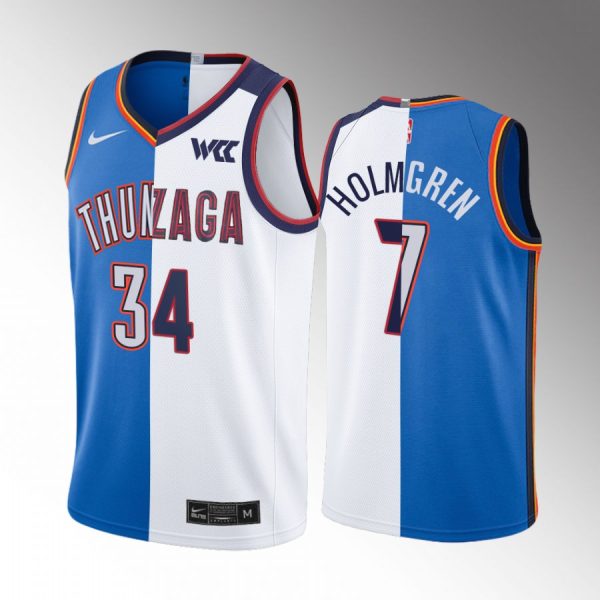Thunder X Gonzaga Chet Holmgren 2022 NBA Draft Blue White #34 Jersey Split Edition