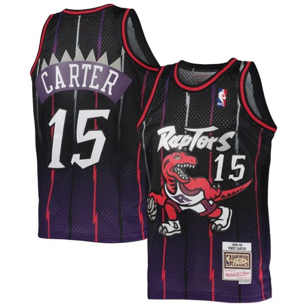 Vince Carter Toronto Raptors M&N Youth 1998/99 Hardwood Classics Fadeaway Swingman Player Jersey - Purple/Black