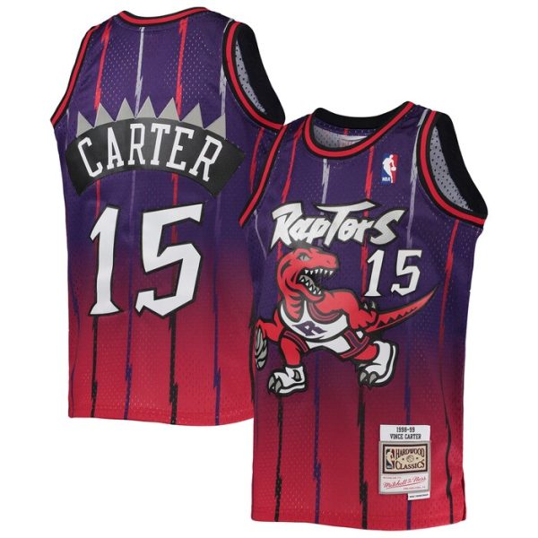 Vince Carter Toronto Raptors M&N Youth 1998/99 Hardwood Classics Fadeaway Swingman Player Jersey - Red/Purple