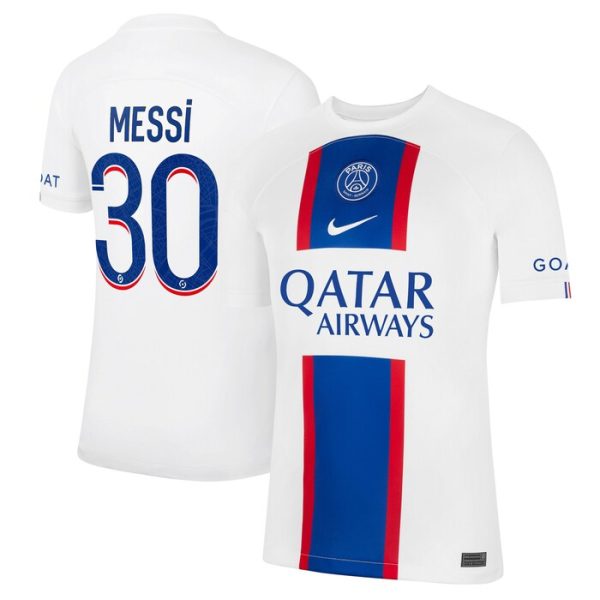 Lionel Messi Paris Saint-Germain Youth 2022-23 Third Breathe Stadium Replica Player Jersey - White