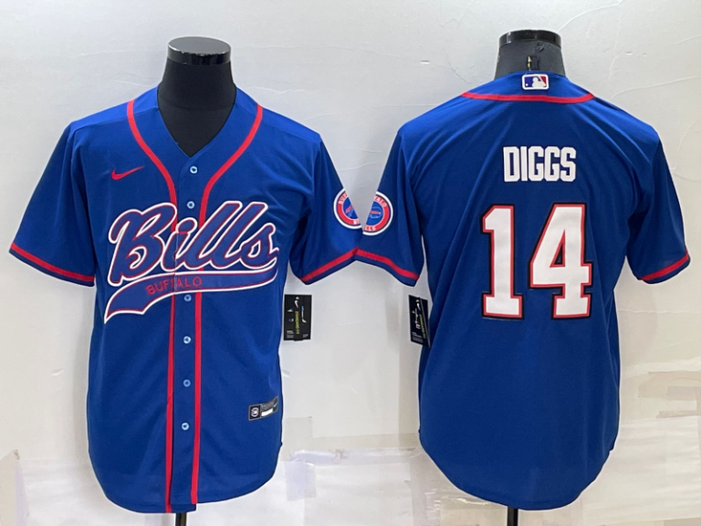 Men Buffalo Bills #14 Stefon Diggs Blue Stitched Cool Base Baseball Jersey