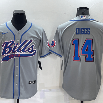 Men Buffalo Bills #14 Stefon Diggs Grey Stitched Cool Base Baseball Jersey