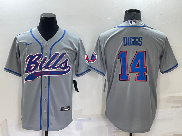 Men Buffalo Bills #14 Stefon Diggs Grey Stitched Cool Base Baseball Jersey