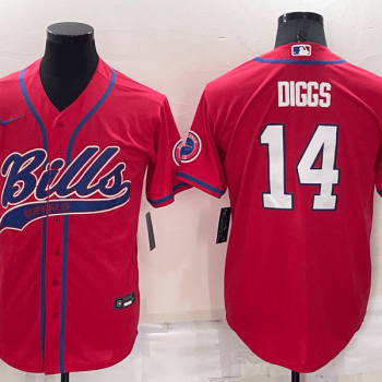 Men Buffalo Bills #14 Stefon Diggs Red Stitched Cool Base Baseball Jersey