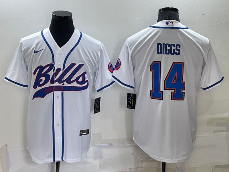Men Buffalo Bills #14 Stefon Diggs White Stitched Cool Base Baseball Jersey