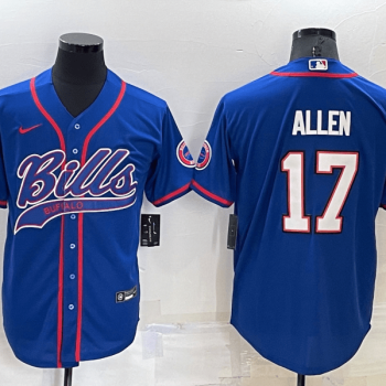 Men Buffalo Bills #17 Josh Allen Blue Stitched Cool Base Baseball Jersey