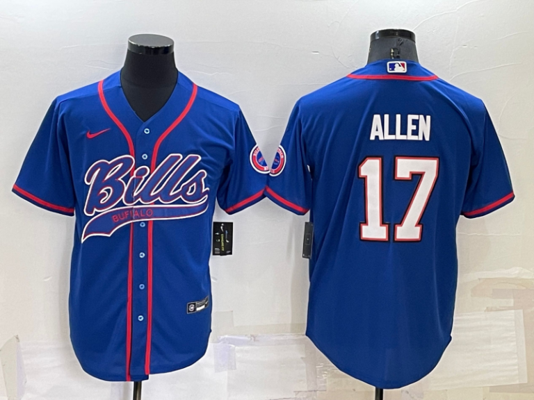 Men Buffalo Bills #17 Josh Allen Blue Stitched Cool Base Baseball Jersey