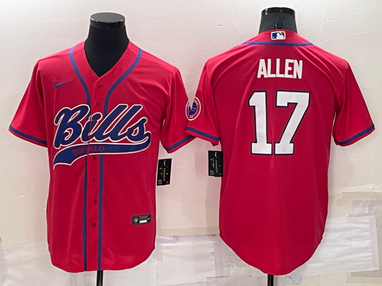 Men Buffalo Bills #17 Josh Allen Red Stitched Cool Base Baseball Jersey