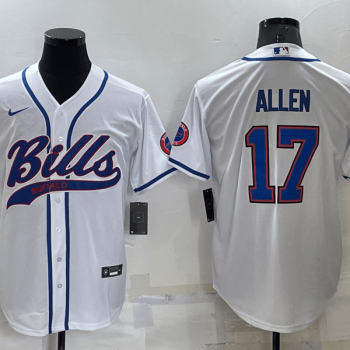Men Buffalo Bills #17 Josh Allen White Stitched Cool Base Baseball Jersey