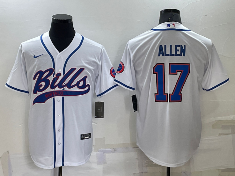 Men Buffalo Bills #17 Josh Allen White Stitched Cool Base Baseball Jersey