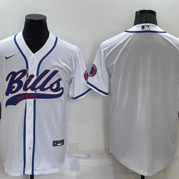 Men Buffalo Bills Blank White Stitched MLB Cool Base Baseball Jersey