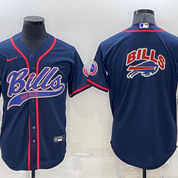 Men Buffalo Bills Royal Team Big Logo With Patch Cool Base Stitched Baseball Jersey