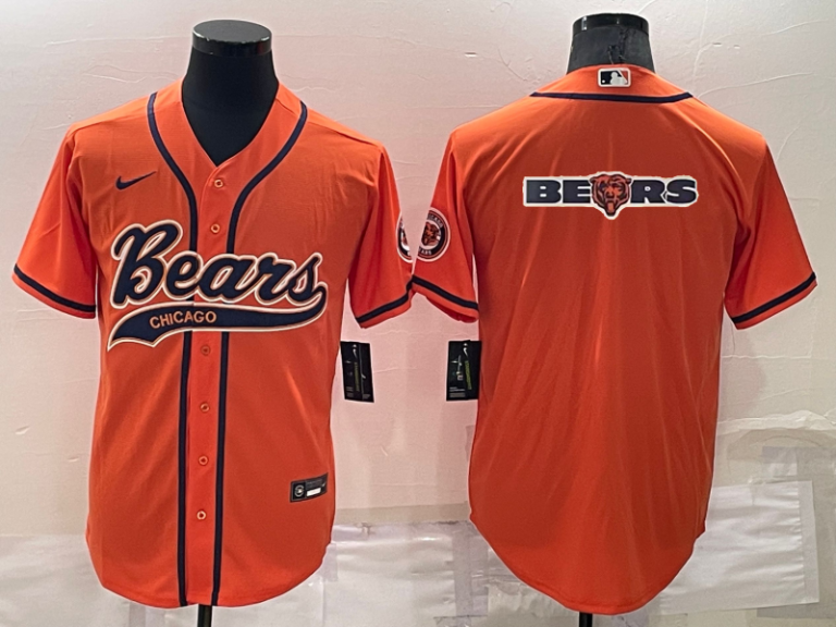 Men Chicago Bears Orange Team Big Logo With Patch Cool Base Stitched Baseball Jersey