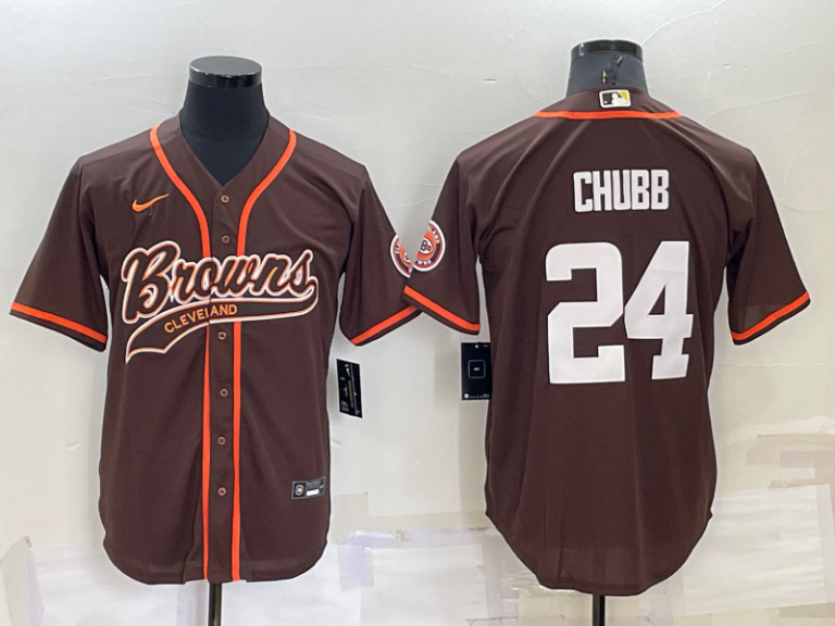 Men Cleveland Browns #24 Nick Chubb Brown Stitched Cool Base Baseball Jersey