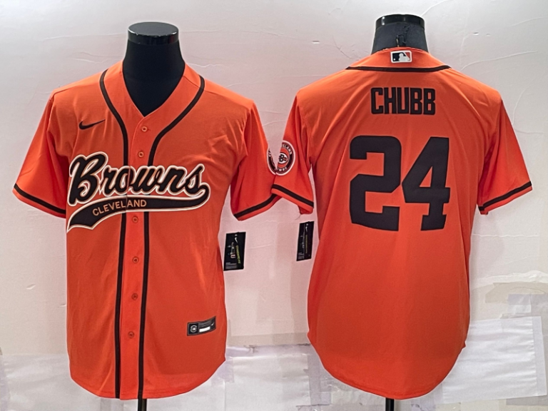 Men Cleveland Browns #24 Nick Chubb Orange Stitched Cool Base Baseball Jersey