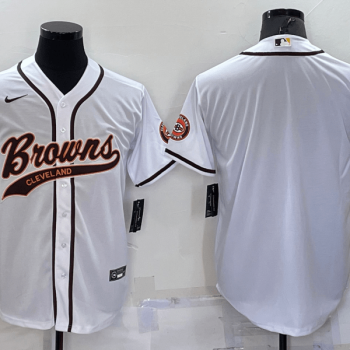 Men Cleveland Browns Blank White Stitched MLB Cool Base Baseball Jersey