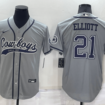Men Dallas Cowboys #21 Ezekiel Elliott Grey Stitched Cool Base Baseball Jersey