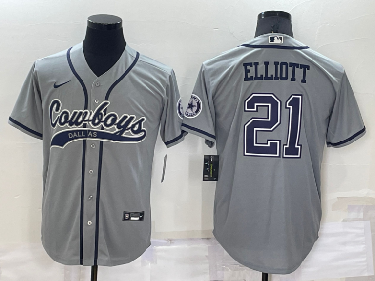 Men Dallas Cowboys #21 Ezekiel Elliott Grey Stitched Cool Base Baseball Jersey