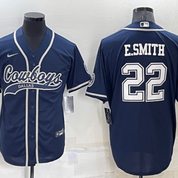 Men Dallas Cowboys #22 Emmitt Smith Navy Blue Stitched Cool Base Baseball Jersey