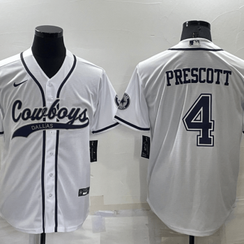 Men Dallas Cowboys #4 Dak Prescott White Stitched Cool Base Baseball Jersey
