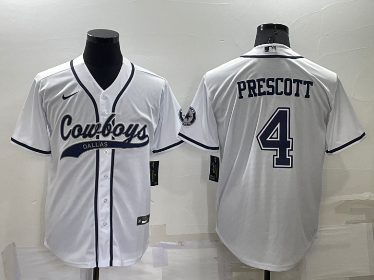 Men Dallas Cowboys #4 Dak Prescott White Stitched Cool Base Baseball Jersey