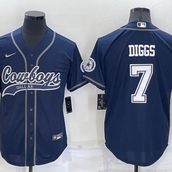Men Dallas Cowboys #7 Trevon Diggs Navy Blue Stitched Cool Base Baseball Jersey