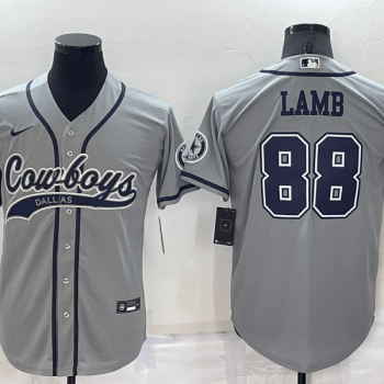 Men Dallas Cowboys #88 CeeDee Lamb Grey Stitched Cool Base Baseball Jersey