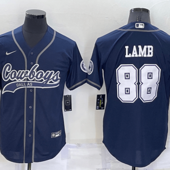 Men Dallas Cowboys #88 CeeDee Lamb Navy Blue Stitched Cool Base Baseball Jersey