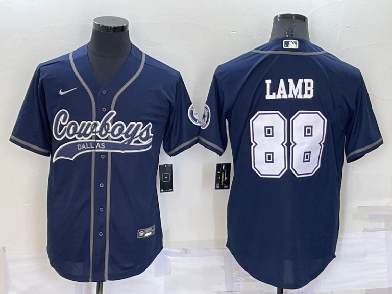 Men Dallas Cowboys #88 CeeDee Lamb Navy Blue Stitched Cool Base Baseball Jersey