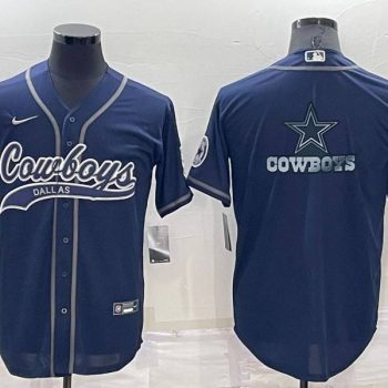 Men Dallas Cowboys Navy Blue Team Big Logo With Patch Cool Base Stitched Baseball Jersey
