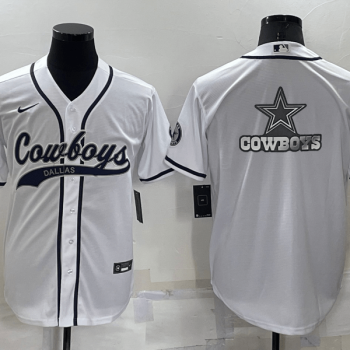Men Dallas Cowboys White Team Big Logo With Patch Cool Base Stitched Baseball Jersey