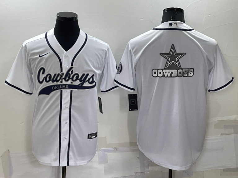 Men Dallas Cowboys White Team Big Logo With Patch Cool Base Stitched Baseball Jersey