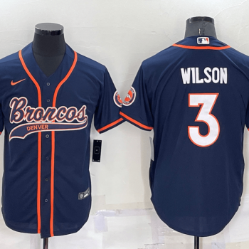Men Denver Broncos #3 Russell Wilson Nvay Blue Stitched Cool Base Baseball Jersey