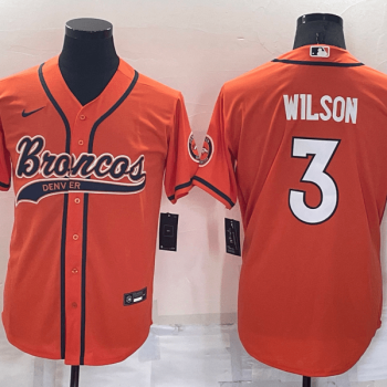 Men Denver Broncos #3 Russell Wilson Orange Stitched Cool Base Baseball Jersey