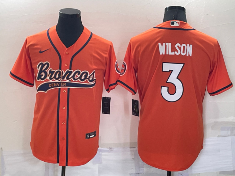 Men Denver Broncos #3 Russell Wilson Orange Stitched Cool Base Baseball Jersey