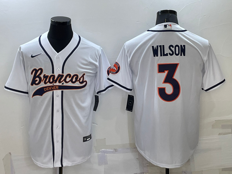 Russell Wilson Denver Broncos Majestic Threads Name & Number Raglan 3/4  Sleeve T-Shirt - Cream/Navy