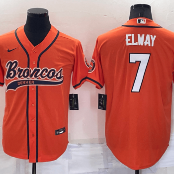Men Denver Broncos #7 John Elway Orange Stitched Cool Base Baseball Jersey