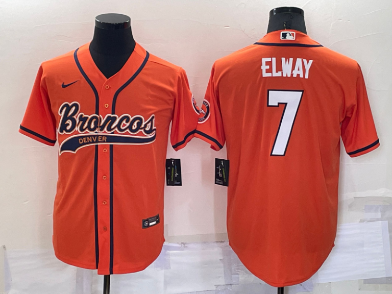 Men Denver Broncos #7 John Elway Orange Stitched Cool Base Baseball Jersey